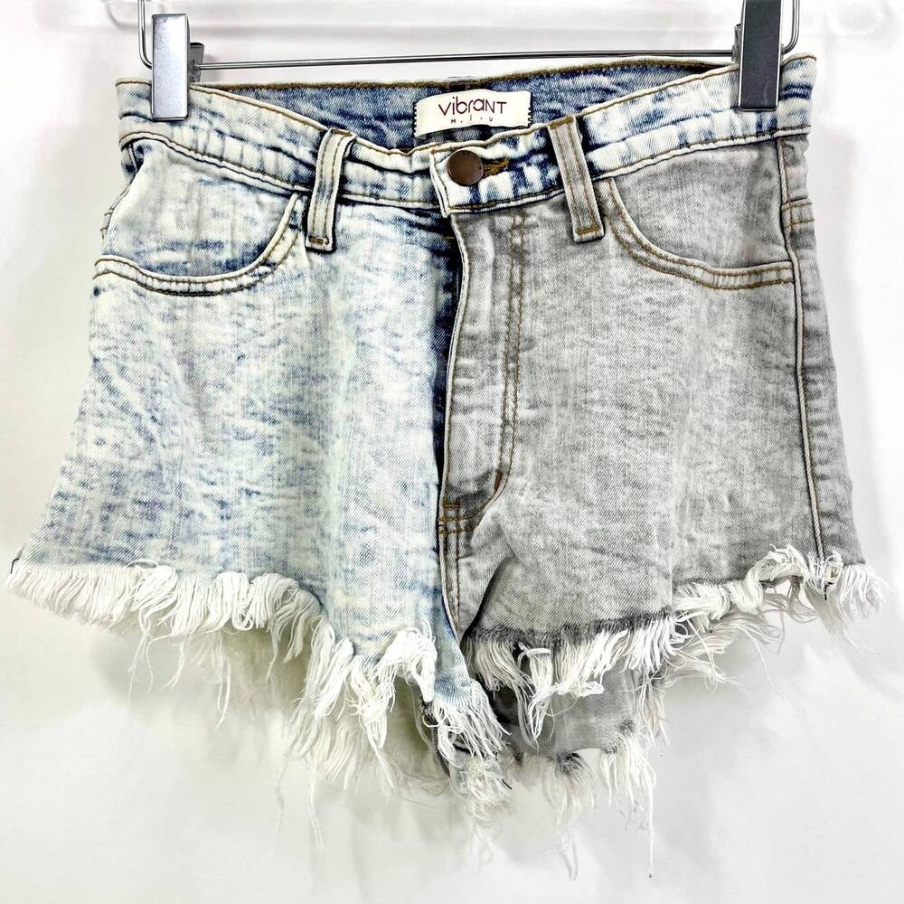 VIBRANT MIU Acid Washed Hi Rise Distressed Denim Shorts